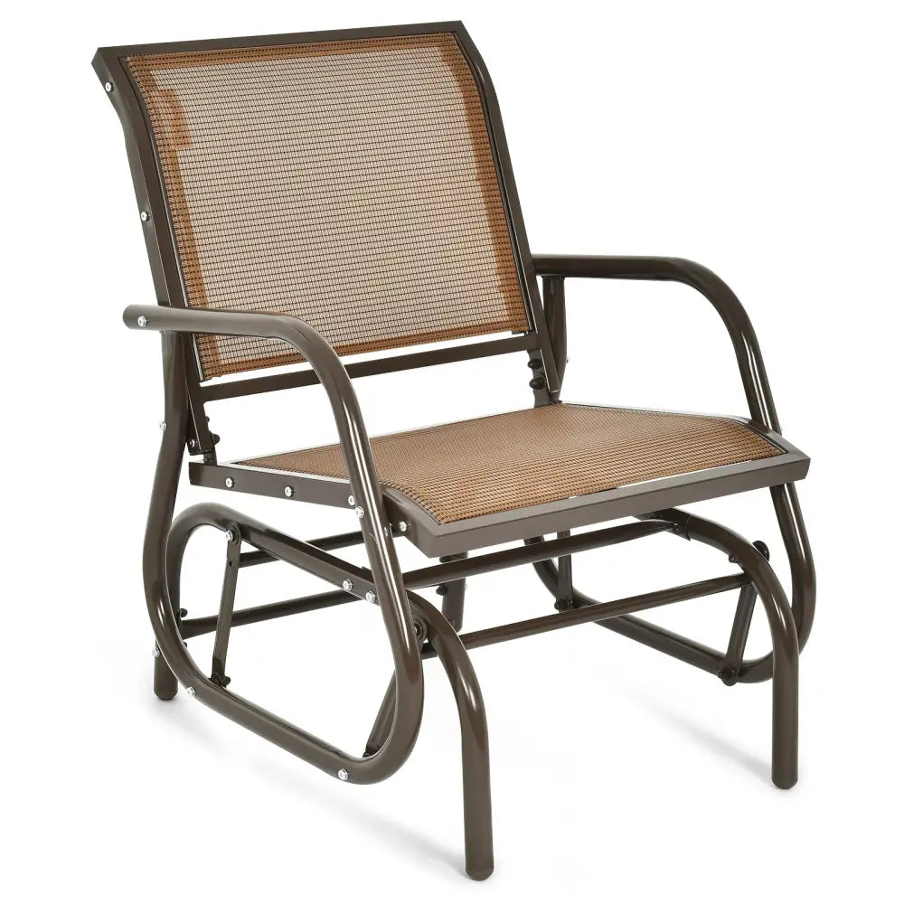 Outdoor Single Swing Glider Rocking Chair with Armrest-Brown - Brown - Patio Rocking Chairs & Gliders