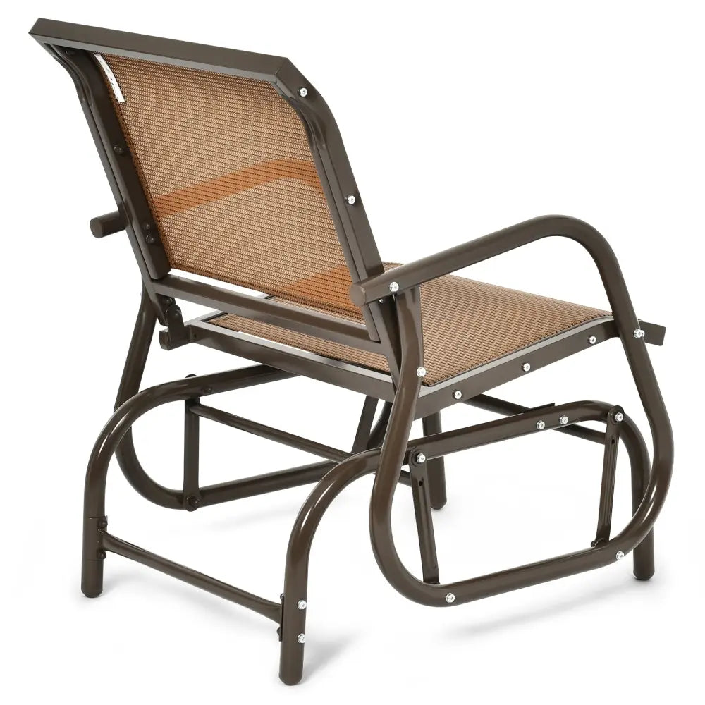 Outdoor Single Swing Glider Rocking Chair with Armrest-Brown - Brown - Patio Rocking Chairs & Gliders