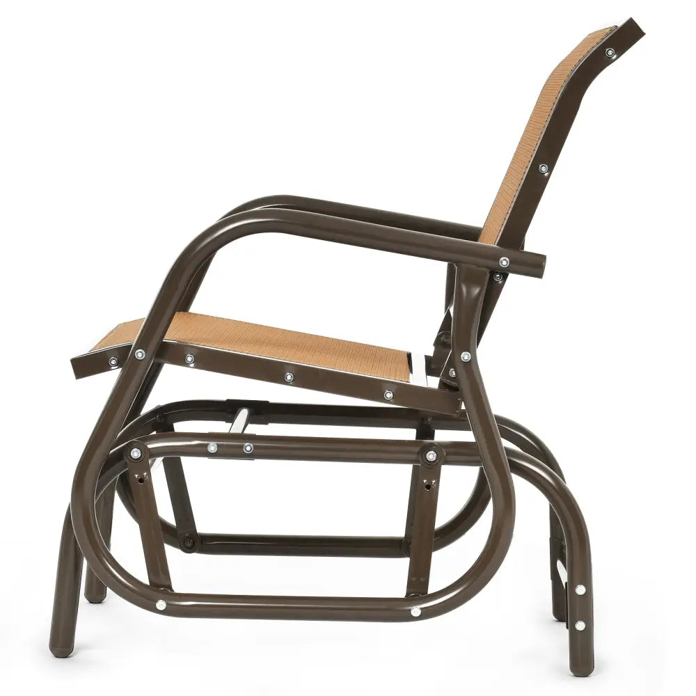 Outdoor Single Swing Glider Rocking Chair with Armrest-Brown - Brown - Patio Rocking Chairs & Gliders