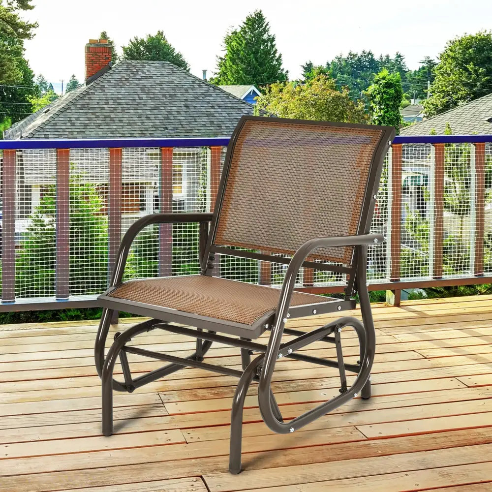 Outdoor Single Swing Glider Rocking Chair with Armrest-Brown - Brown - Patio Rocking Chairs & Gliders