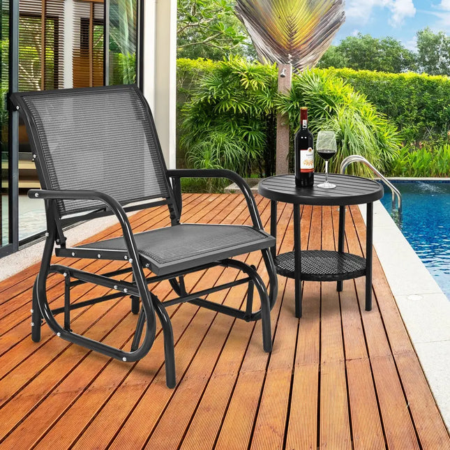 Outdoor Single Swing Glider Rocking Chair with Armrest-Gray - Gray - Patio Rocking Chairs & Gliders