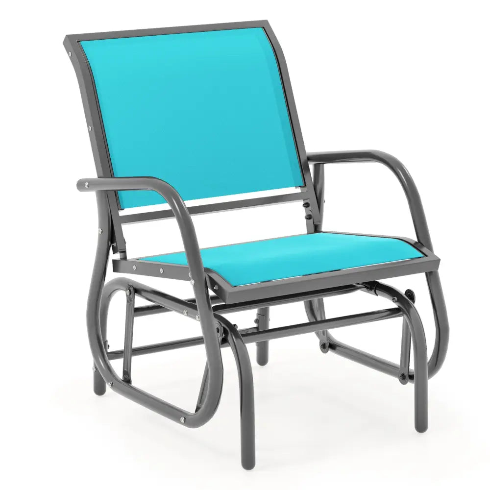 Outdoor Single Swing Glider Rocking Chair with Armrest-Turquoise - Turquoise - Patio Rocking Chairs & Gliders