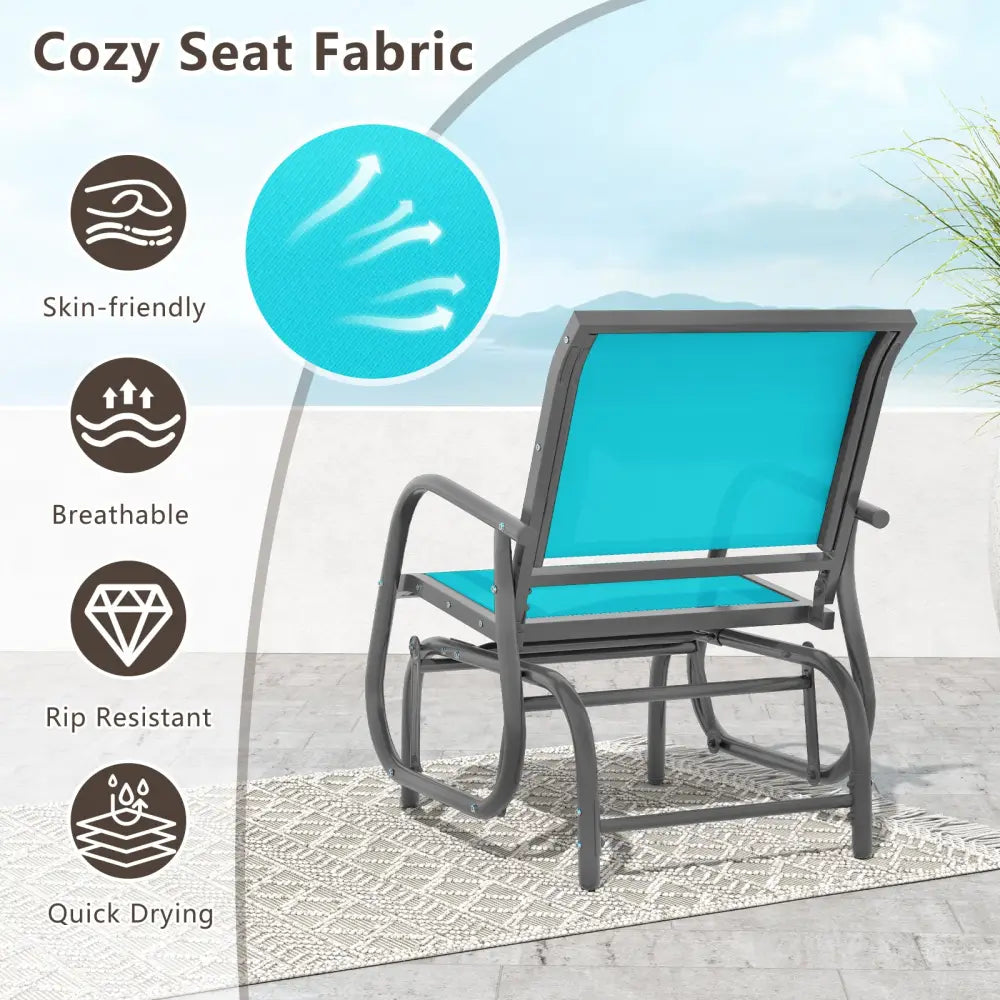 Outdoor Single Swing Glider Rocking Chair with Armrest-Turquoise - Turquoise - Patio Rocking Chairs & Gliders