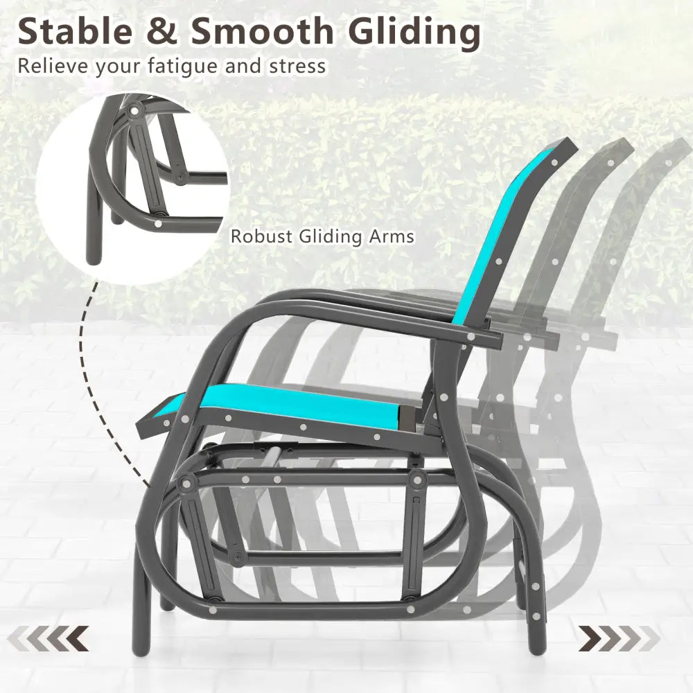 Outdoor Single Swing Glider Rocking Chair with Armrest-Turquoise - Turquoise - Patio Rocking Chairs & Gliders