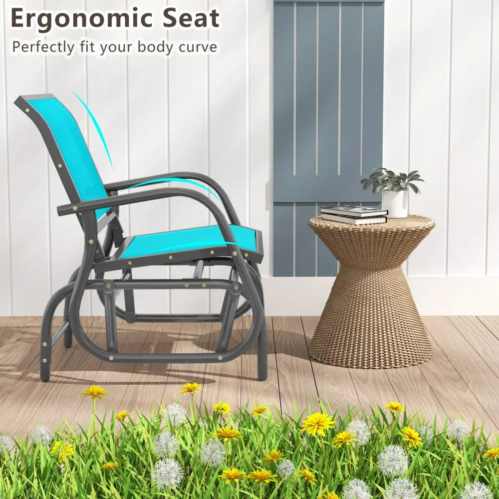 Outdoor Single Swing Glider Rocking Chair with Armrest-Turquoise - Turquoise - Patio Rocking Chairs & Gliders