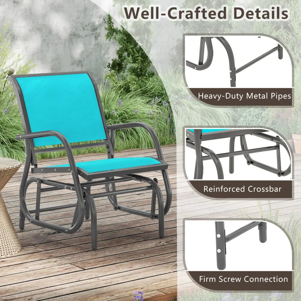 Outdoor Single Swing Glider Rocking Chair with Armrest-Turquoise - Turquoise - Patio Rocking Chairs & Gliders