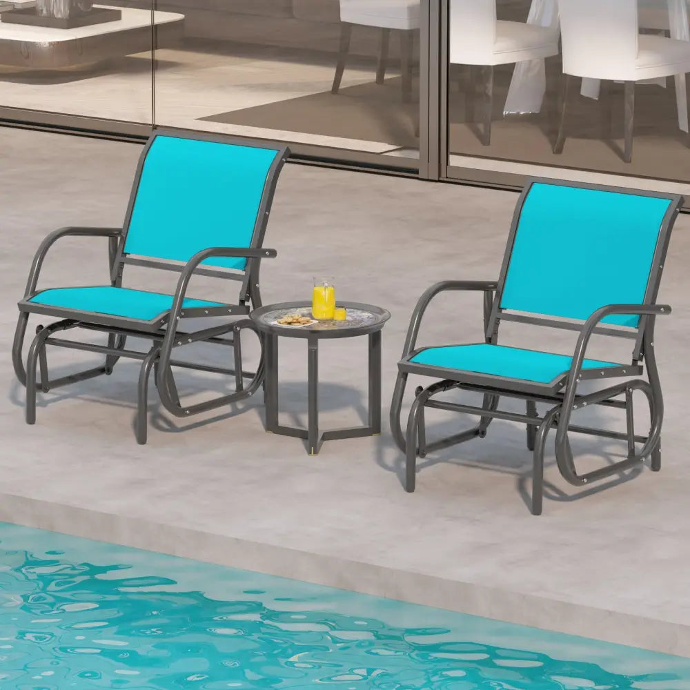 Outdoor Single Swing Glider Rocking Chair with Armrest-Turquoise - Turquoise - Patio Rocking Chairs & Gliders