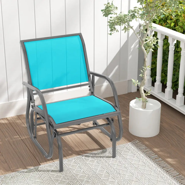 Outdoor Single Swing Glider Rocking Chair with Armrest-Turquoise - Turquoise - Patio Rocking Chairs & Gliders