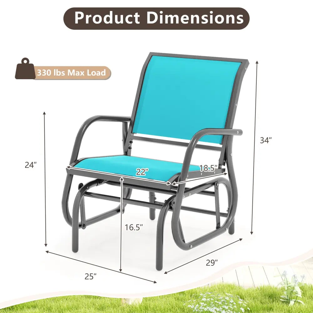 Outdoor Single Swing Glider Rocking Chair with Armrest-Turquoise - Turquoise - Patio Rocking Chairs & Gliders