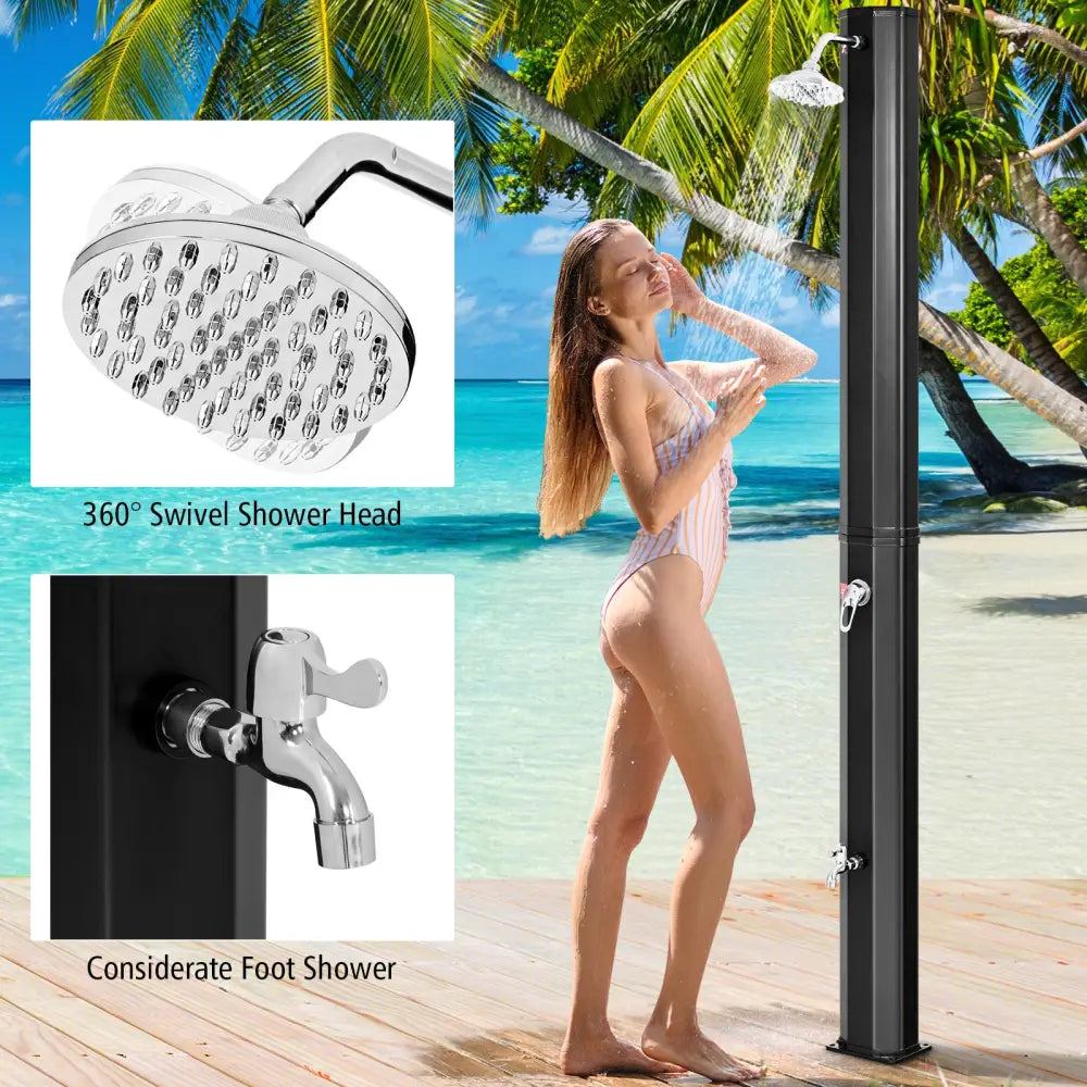 Outdoor Solar Heating 7.2 Ft Adjustable Shower Head - Black - Portable Toilets & Showers
