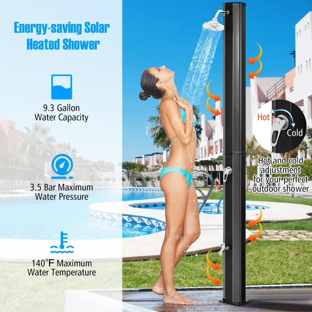 Outdoor Solar Heating 7.2 Ft Adjustable Shower Head - Black - Portable Toilets & Showers