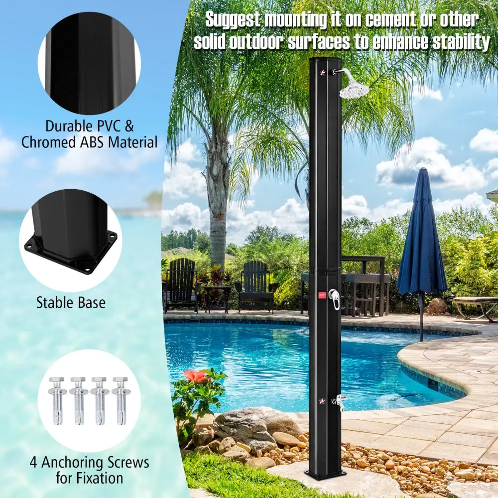 Outdoor Solar Heating 7.2 Ft Adjustable Shower Head - Black - Portable Toilets & Showers