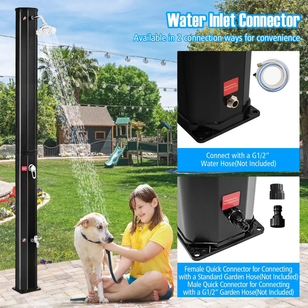 Outdoor Solar Heating 7.2 Ft Adjustable Shower Head - Black - Portable Toilets & Showers