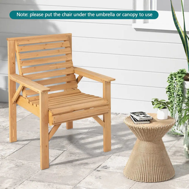 Outdoor Solid Fir Wood Chair with Inclined Backrest-Brown - Natural - Patio Dining Chairs