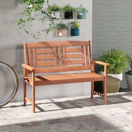 Outdoor Solid Wood Loveseat Hardwood 2-Seat Bench with Inclined Backrest and Slatted Seat - Natural - Outdoor Benches