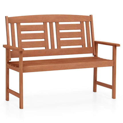 Outdoor Solid Wood Loveseat Hardwood 2-Seat Bench with Inclined Backrest and Slatted Seat - Natural - Outdoor Benches