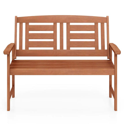 Outdoor Solid Wood Loveseat Hardwood 2-Seat Bench with Inclined Backrest and Slatted Seat - Natural - Outdoor Benches