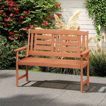 Outdoor Solid Wood Loveseat Hardwood 2-Seat Bench with Inclined Backrest and Slatted Seat - Natural - Outdoor Benches