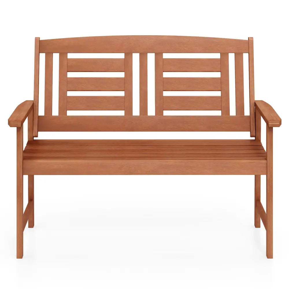 Outdoor Solid Wood Loveseat Hardwood 2-Seat Bench with Inclined Backrest and Slatted Seat - Natural - Outdoor Benches