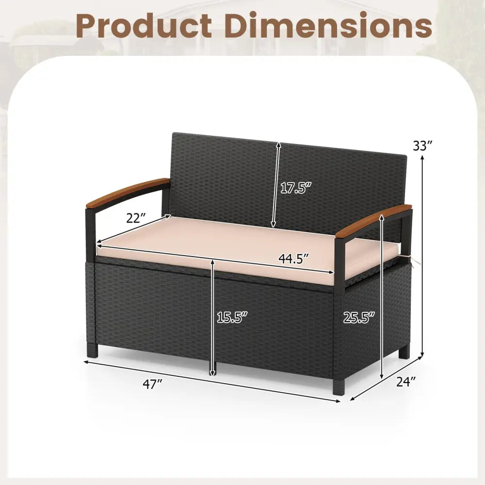 Outdoor Storage Bench Deck Box Patio Furniture with Cushion-Brown - Beige - Sheds & Outdoor Storage