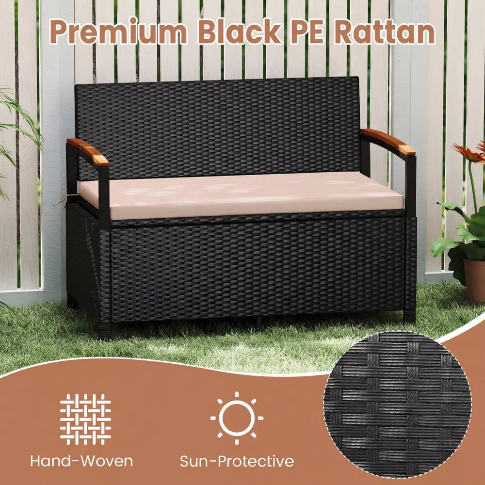 Outdoor Storage Bench Deck Box Patio Furniture with Cushion-Brown - Beige - Sheds & Outdoor Storage
