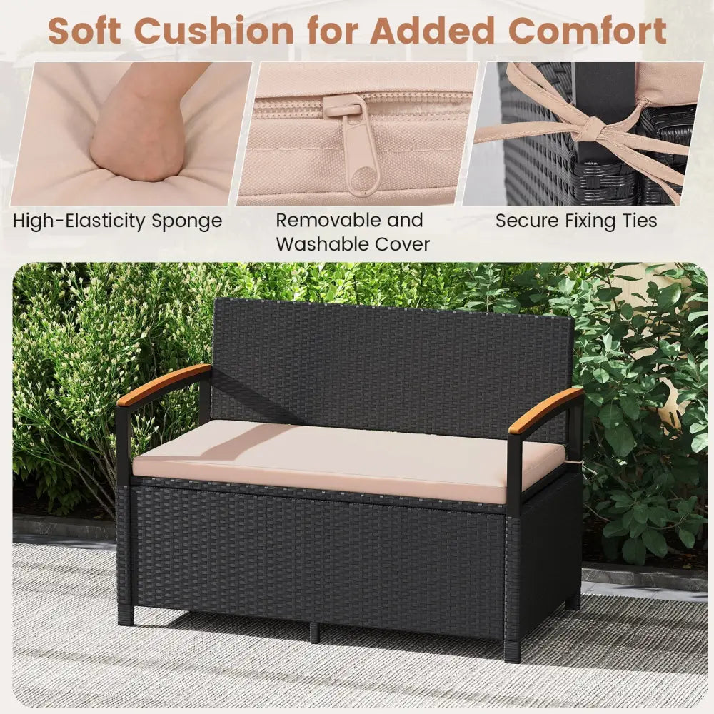 Outdoor Storage Bench Deck Box Patio Furniture with Cushion-Brown - Beige - Sheds & Outdoor Storage