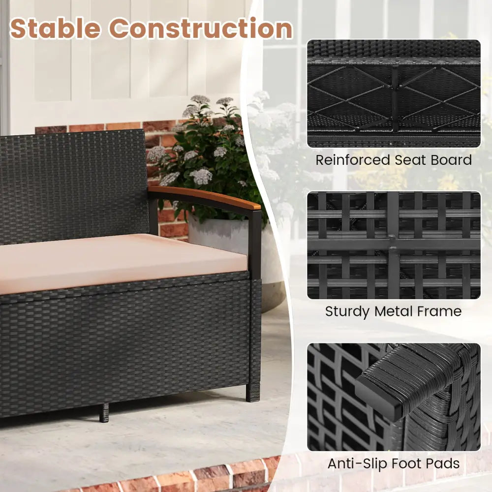 Outdoor Storage Bench Deck Box Patio Furniture with Cushion-Brown - Beige - Sheds & Outdoor Storage
