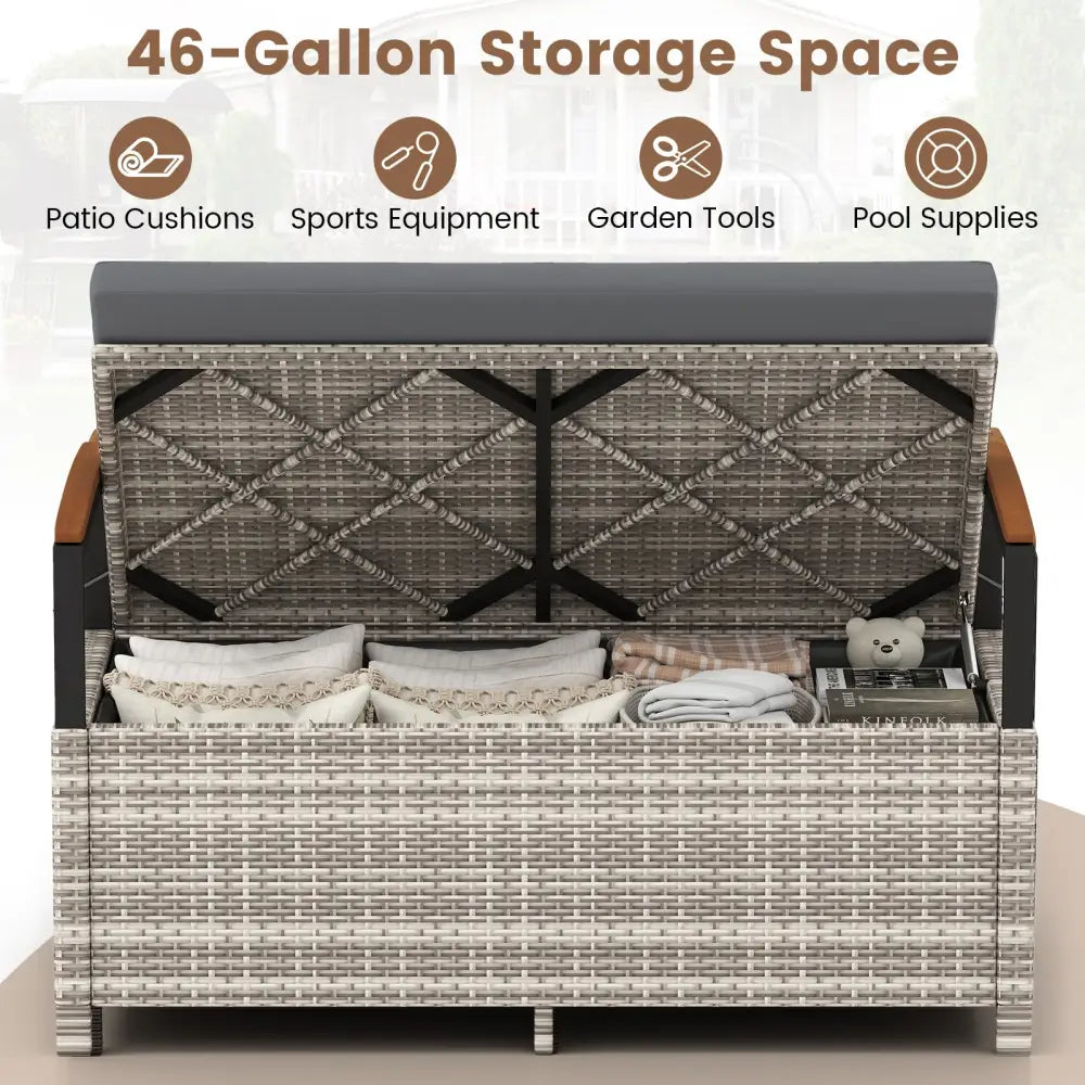 Outdoor Storage Bench Deck Box Patio Furniture with Cushion-Gray - Gray - Sheds & Outdoor Storage