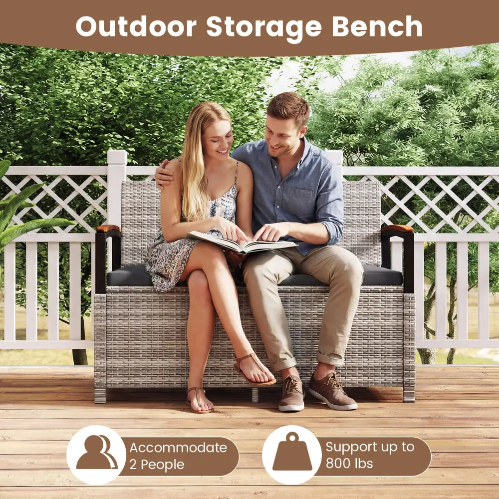 Outdoor Storage Bench Deck Box Patio Furniture with Cushion-Gray - Gray - Sheds & Outdoor Storage