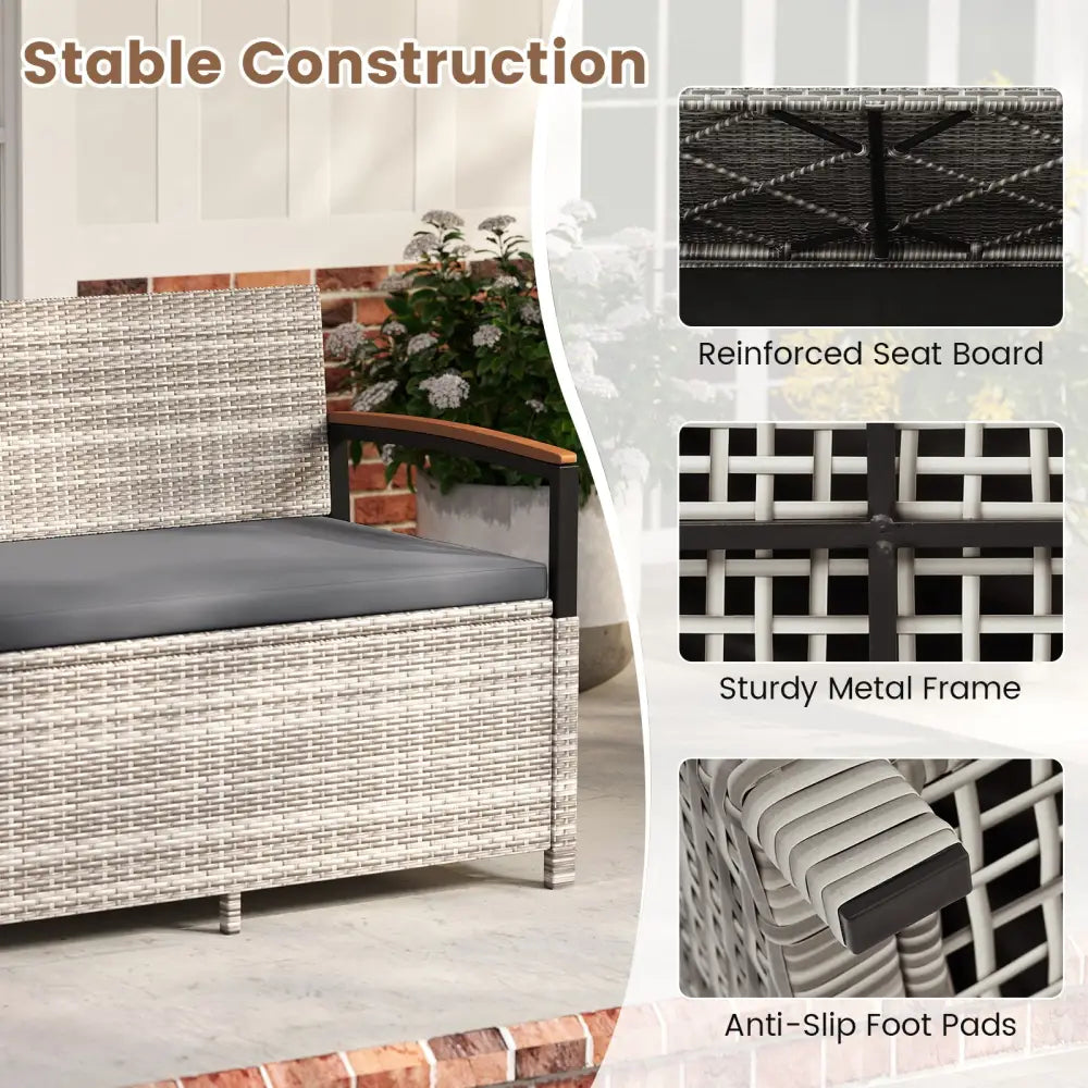 Outdoor Storage Bench Deck Box Patio Furniture with Cushion-Gray - Gray - Sheds & Outdoor Storage