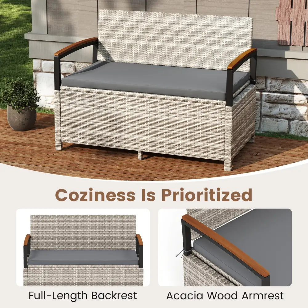 Outdoor Storage Bench Deck Box Patio Furniture with Cushion-Gray - Gray - Sheds & Outdoor Storage