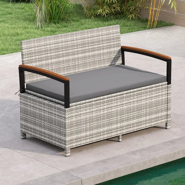 Outdoor Storage Bench Deck Box Patio Furniture with Cushion-Gray - Gray - Sheds & Outdoor Storage
