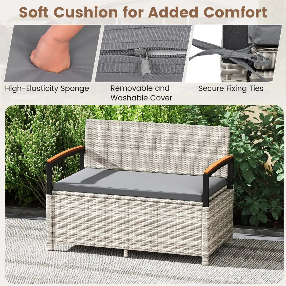 Outdoor Storage Bench Deck Box Patio Furniture with Cushion-Gray - Gray - Sheds & Outdoor Storage