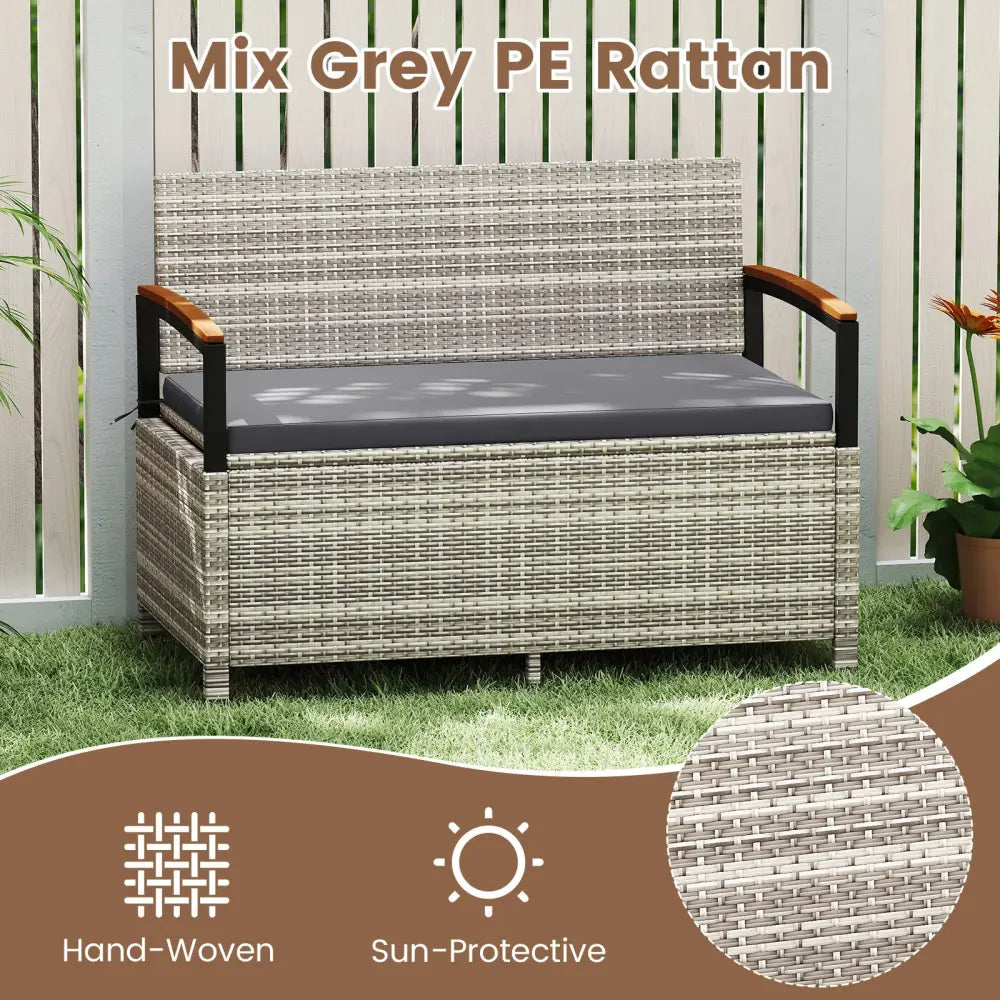Outdoor Storage Bench Deck Box Patio Furniture with Cushion-Gray - Gray - Sheds & Outdoor Storage