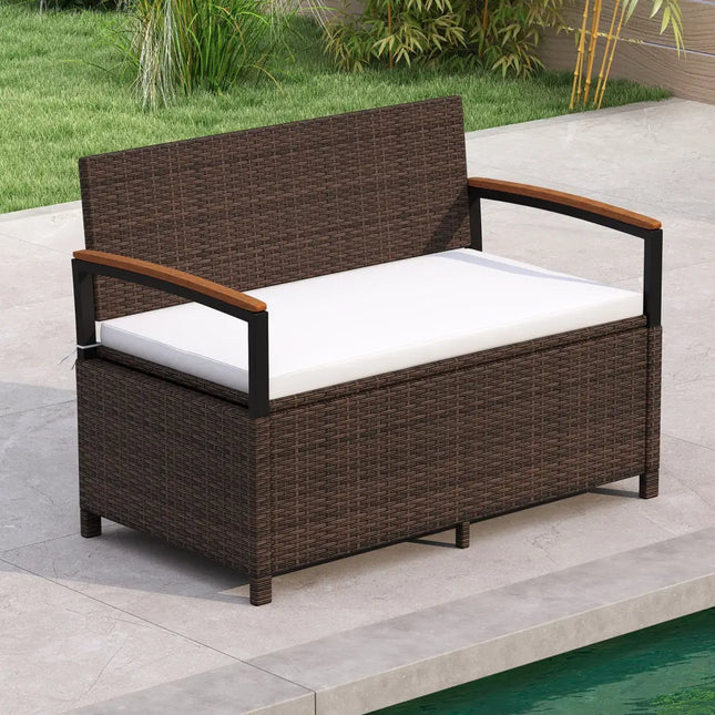 Outdoor Storage Bench Deck Box Patio Furniture with Cushion-White - White - Sheds & Outdoor Storage