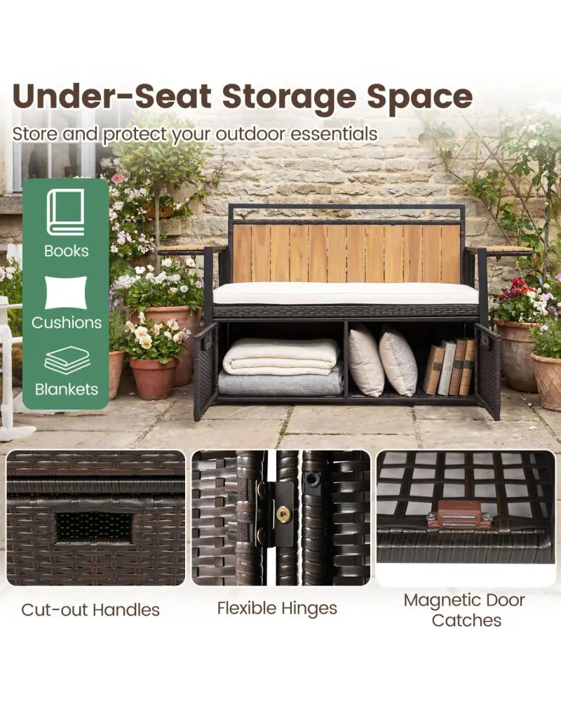 Outdoor Storage Bench with 2 Side Tables and 2-Seater Bench Seat - Sheds & Outdoor Storage