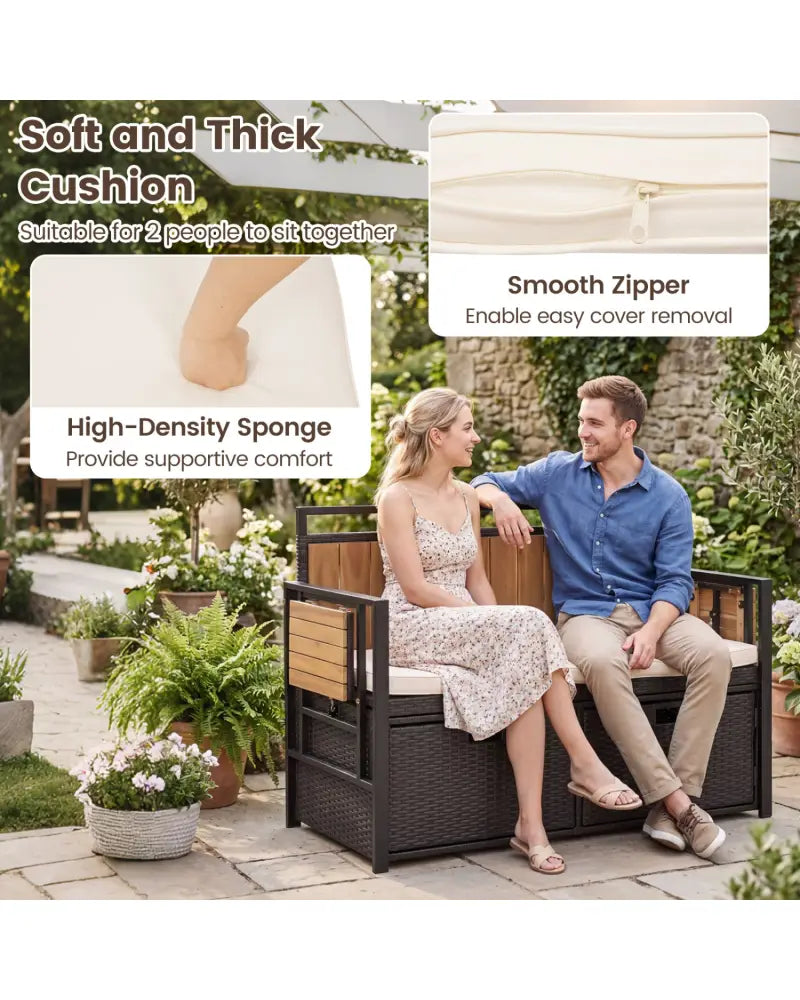 Outdoor Storage Bench with 2 Side Tables and 2-Seater Bench Seat - Sheds & Outdoor Storage