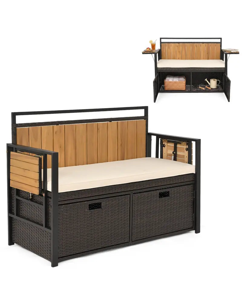 Outdoor Storage Bench with 2 Side Tables and 2-Seater Bench Seat - Sheds & Outdoor Storage