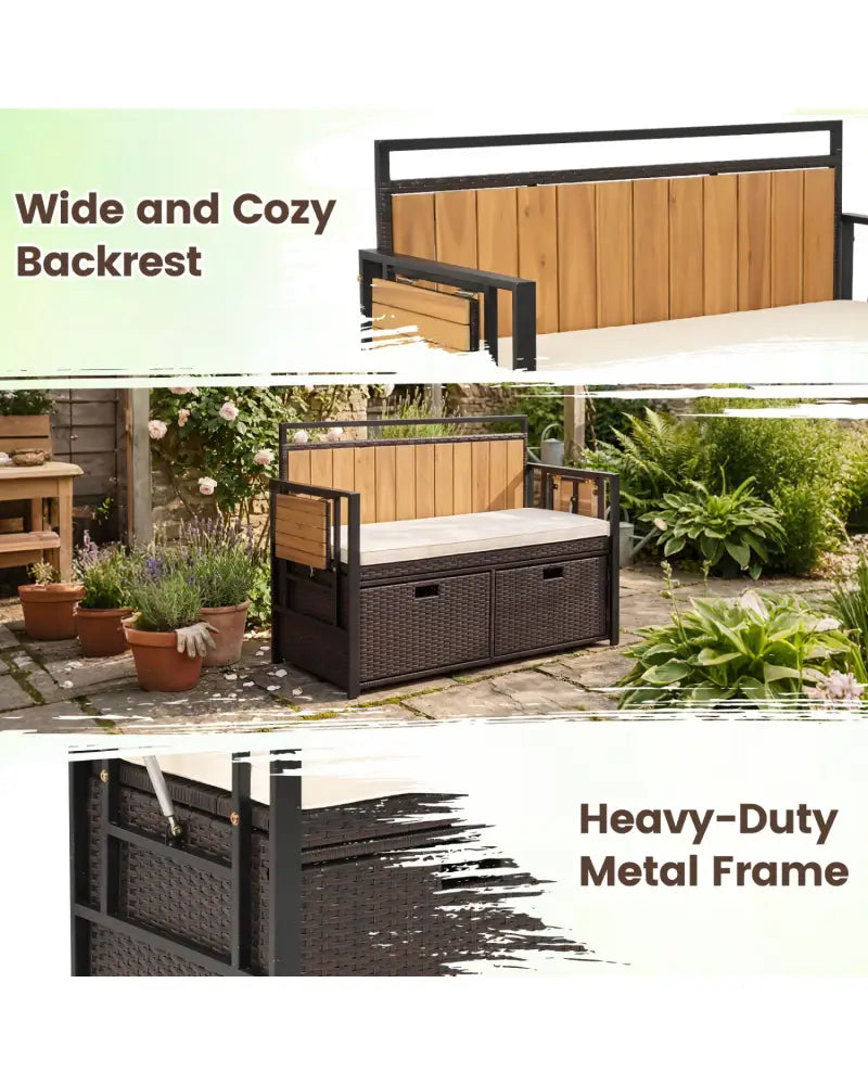 Outdoor Storage Bench with 2 Side Tables and 2-Seater Bench Seat - Sheds & Outdoor Storage