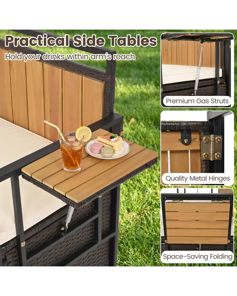 Outdoor Storage Bench with 2 Side Tables and 2-Seater Bench Seat - Sheds & Outdoor Storage