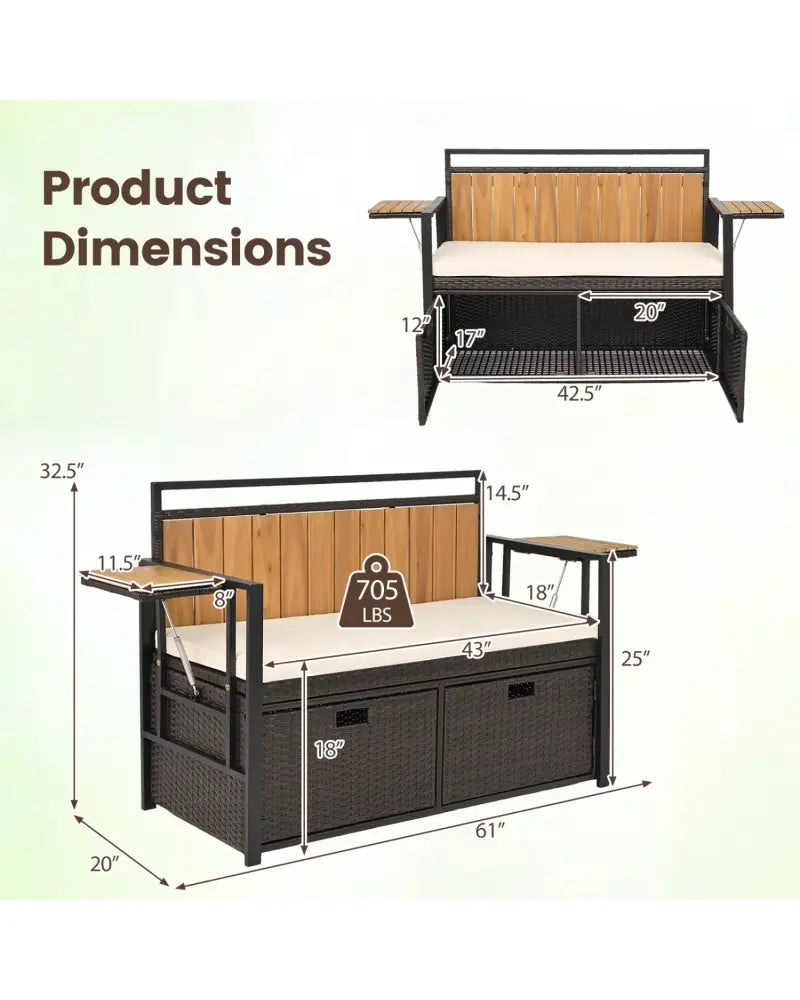 Outdoor Storage Bench with 2 Side Tables and 2-Seater Bench Seat - Sheds & Outdoor Storage