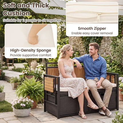Outdoor Storage Bench with 2 Side Tables and 2-Seater Bench Seat - Sheds & Outdoor Storage