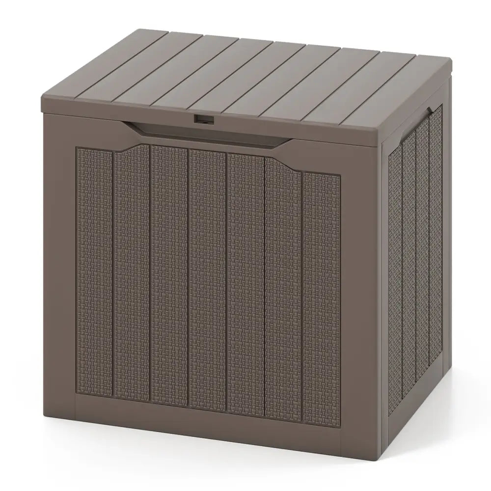 Outdoor Storage Box 25 Gallon Deck Box with Lockable Lid and Wicker-woven Texture-Brown - Brown - Garages