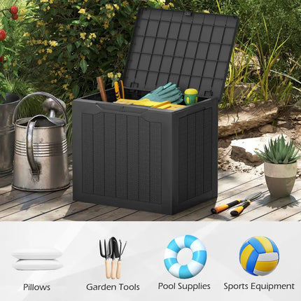 Outdoor Storage Box 25 Gallon Deck Box with Lockable Lid and Wicker-woven Texture-Black - Black - Garages