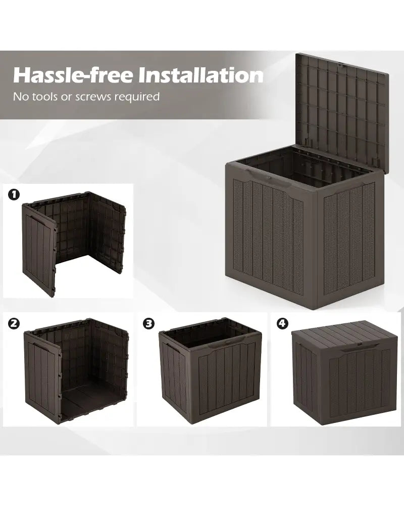 Outdoor Storage Box 25 Gallon Deck Box with Lockable Lid and Wicker-woven Texture-Brown - Brown - Garages