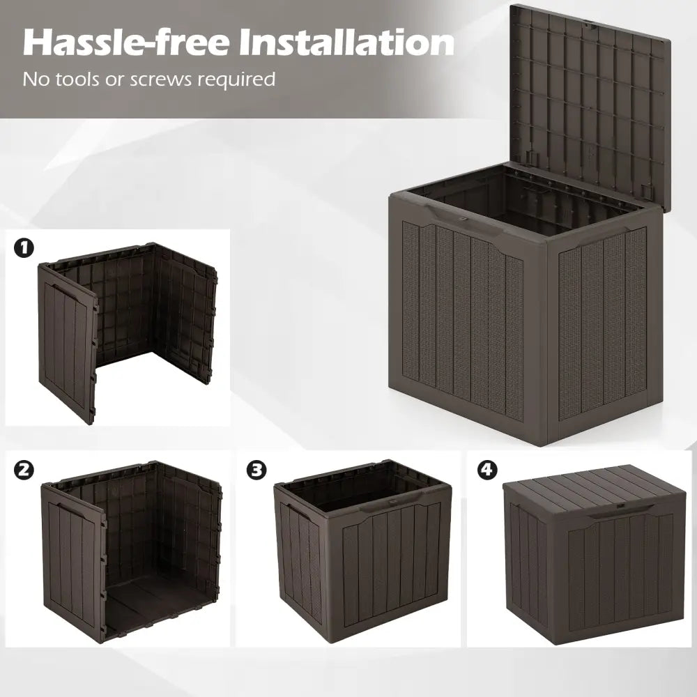 Outdoor Storage Box 25 Gallon Deck Box with Lockable Lid and Wicker-woven Texture-Brown - Brown - Garages