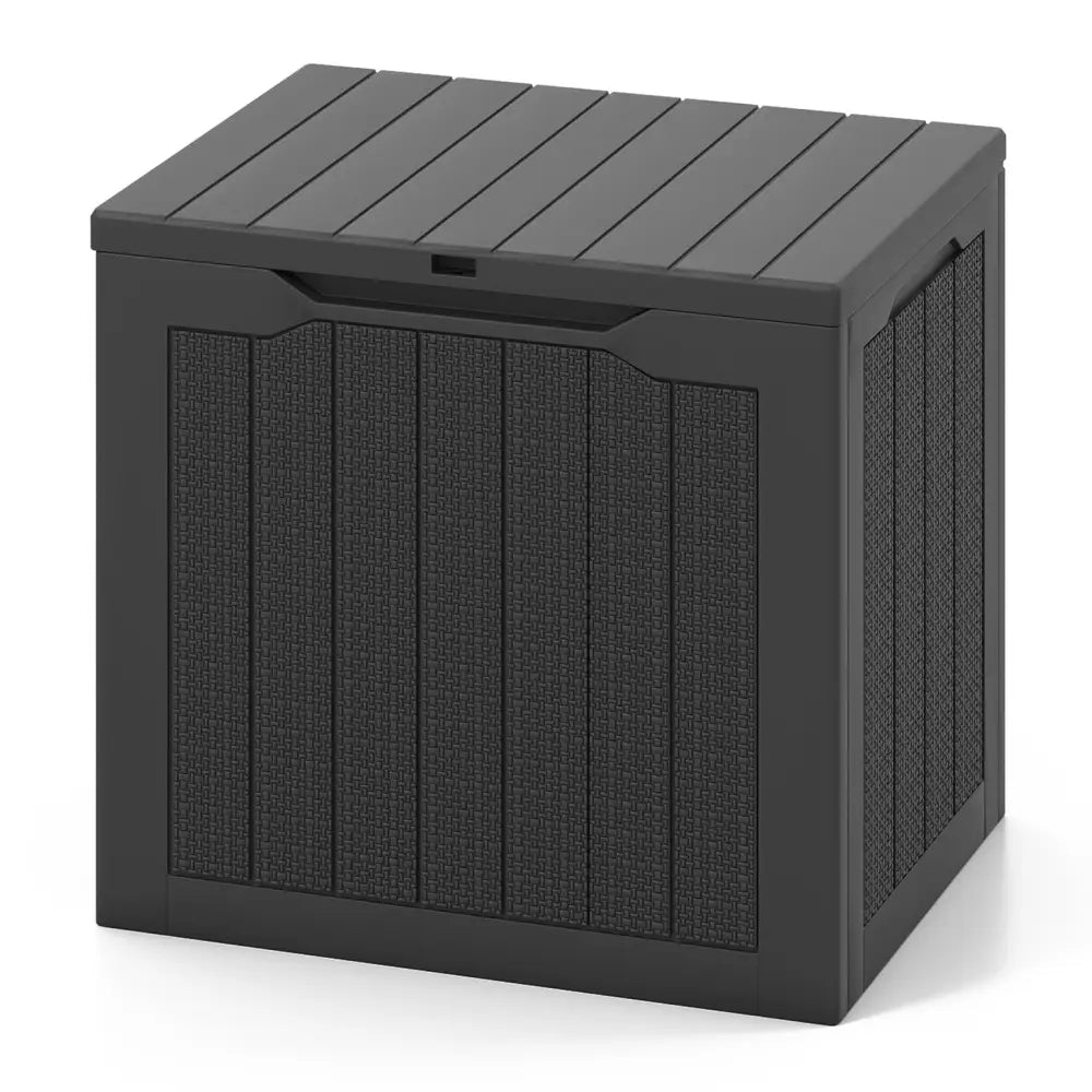 Outdoor Storage Box 25 Gallon Deck Box with Lockable Lid and Wicker-woven Texture-Black - Black - Garages