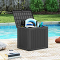 Outdoor Storage Box 25 Gallon Deck Box with Lockable Lid and Wicker-woven Texture-Black - Black - Garages