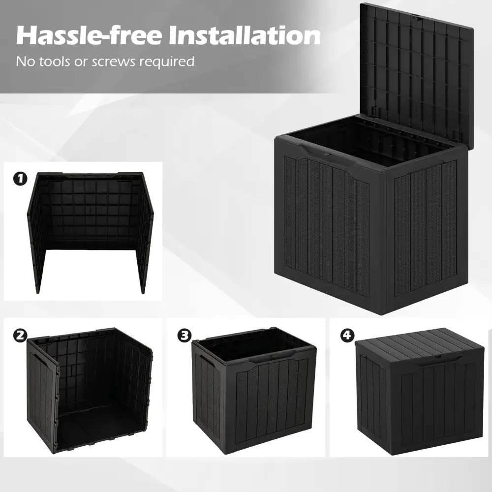 Outdoor Storage Box 25 Gallon Deck Box with Lockable Lid and Wicker-woven Texture-Black - Black - Garages