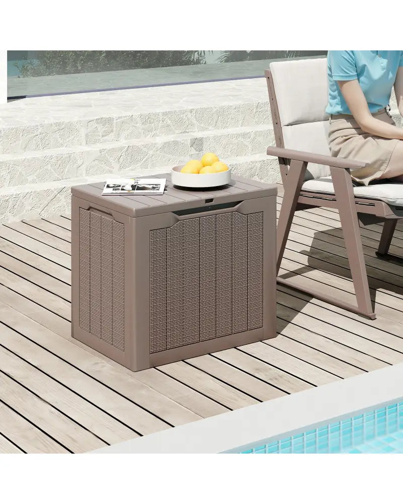 Outdoor Storage Box 25 Gallon Deck Box with Lockable Lid and Wicker-woven Texture-Brown - Brown - Garages